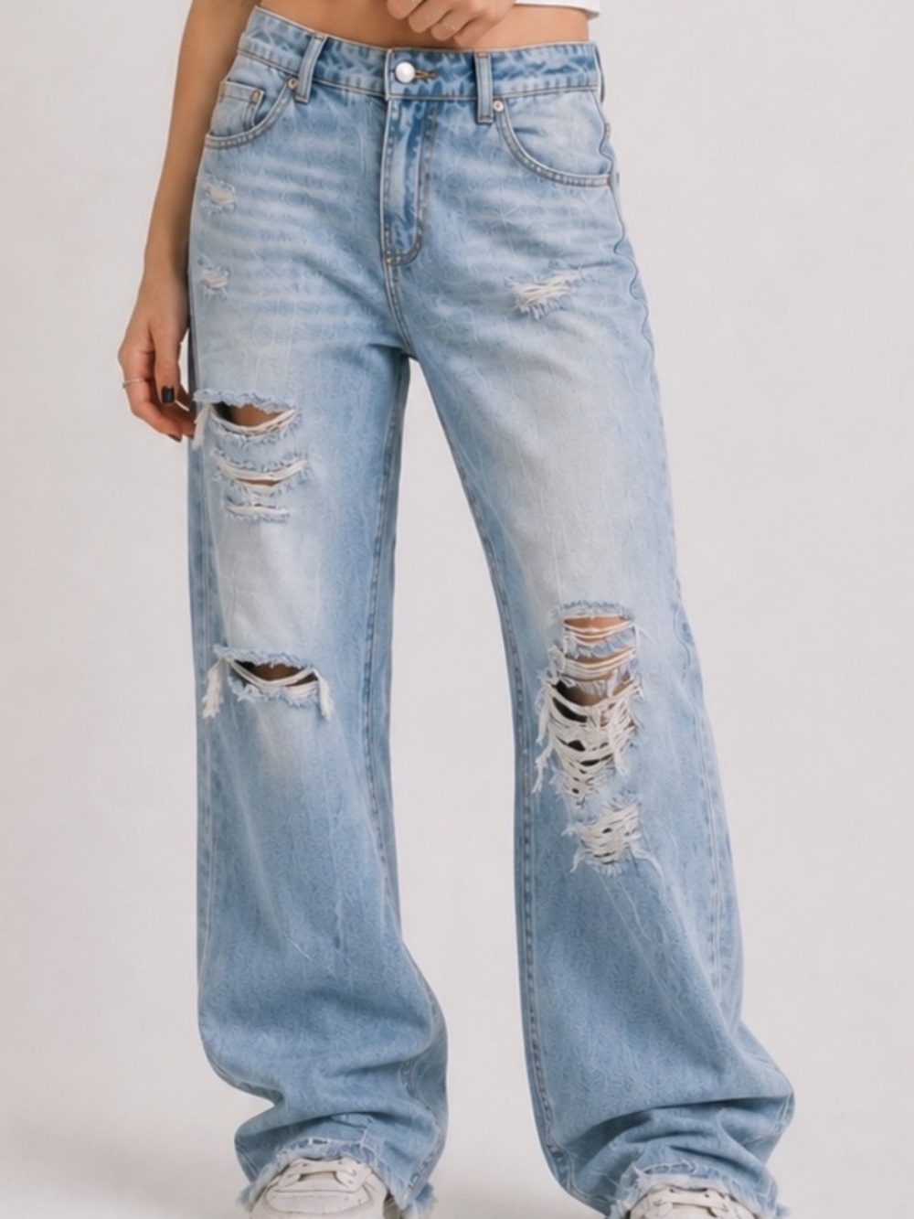 🆓 $0 WITH PURCHASE - GOGO Y2K Distressed Boyfriend Jeans Raw Hem Mid Rise Sz 11
